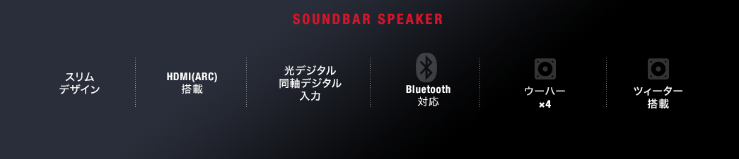 SOUNDBAR SPEAKER スリムデザイン Bluetooth対応 ウーハー×4 ツィーター搭載