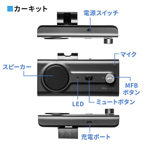 車載ハンズフリーキット Bluetooth接続 通話 音楽対応 長時間 大型スピーカー 振動検知搭載 2台待受 クリップ式 Yk Btcar002 デジモノパーツ Com