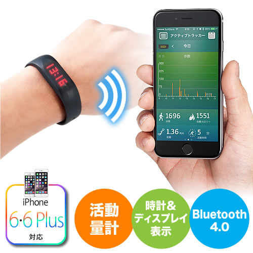 【アウトレット】活動量計(iPhone対応・リストバンド型・Bluetooth・防水規格IPX7取得)