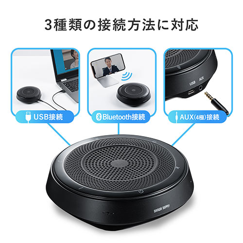 Web会議スピーカーフォン 360度全方向集音 エコー ノイズキャンセリング Usb Bluetooth Aux接続対応 会議用マイク スピーカー Yk Btmsp1 デジモノパーツ Com